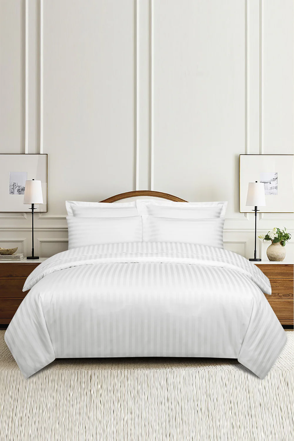 White Stripe Satin Complete Bed Set - Image 2