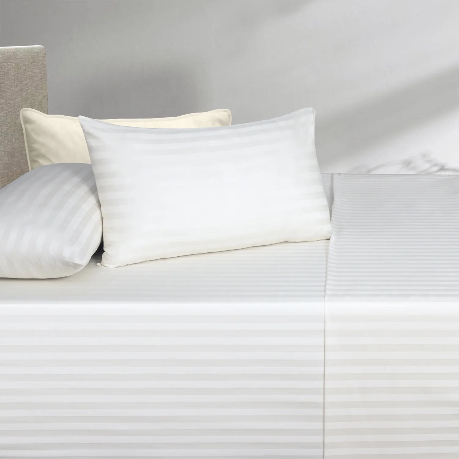 White Stripe Satin T-250 Bed Sheet Set 24 - Image 3