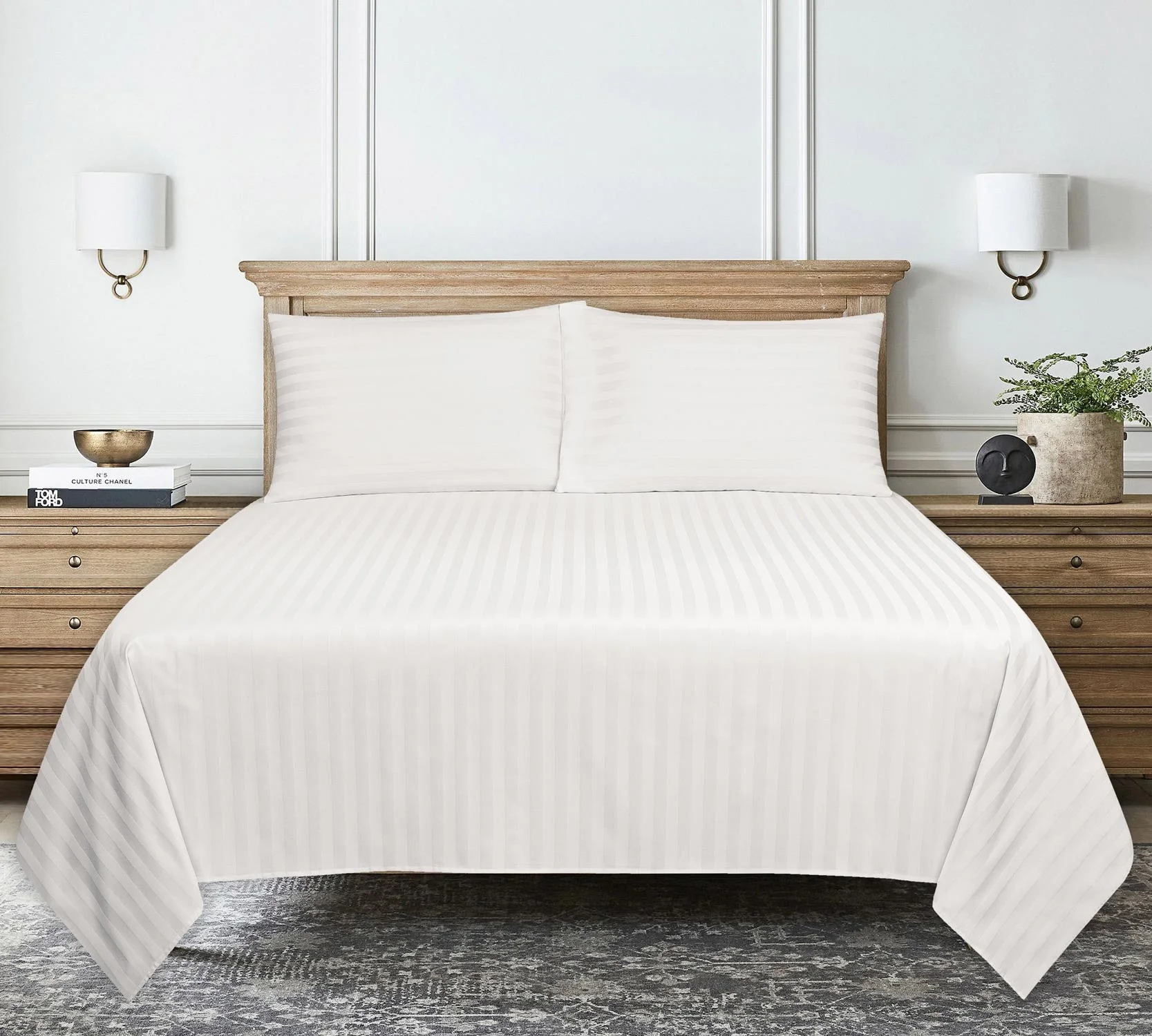 White Stripe Satin T-250 Bed Sheet Set 24 - Image 5