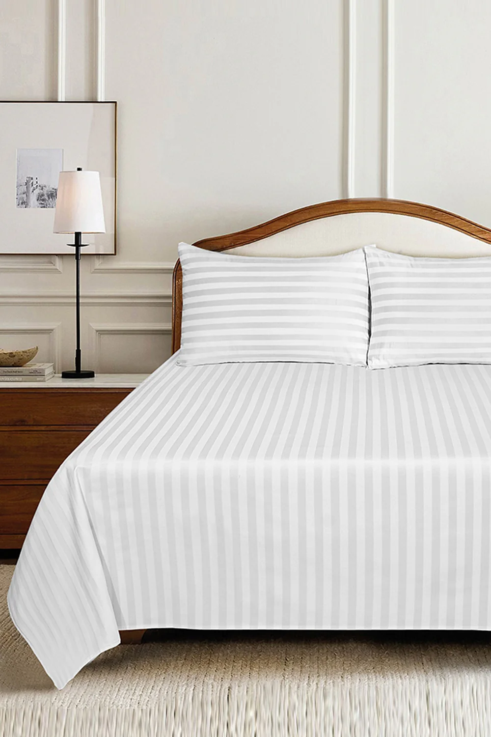 White Stripe Satin T-250 Bedsheet Set 25 - Image 2