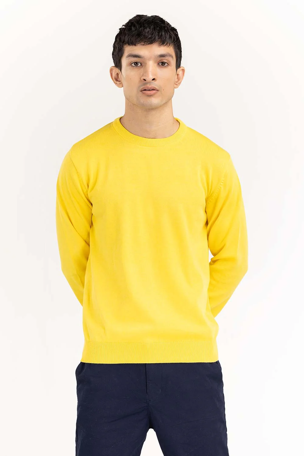 Yellow Basic Crew Neck Sweater - Image 2