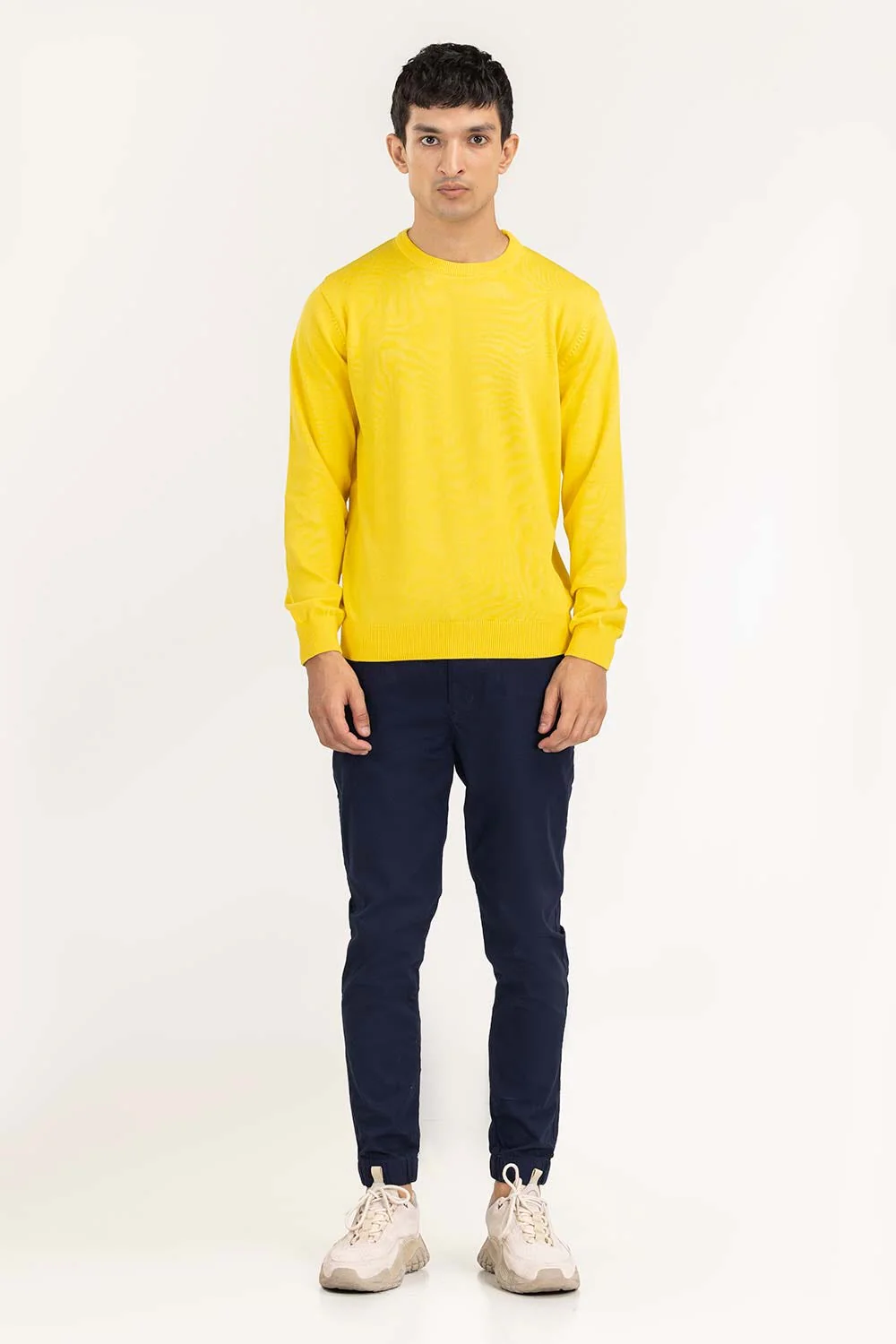 Yellow Basic Crew Neck Sweater - Image 3
